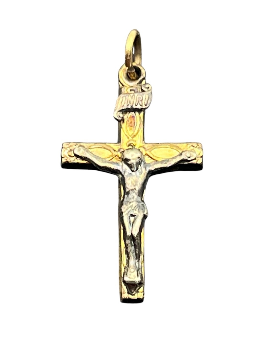 INRI religious Catholic two tone cross crucifix pendant for necklace vintage